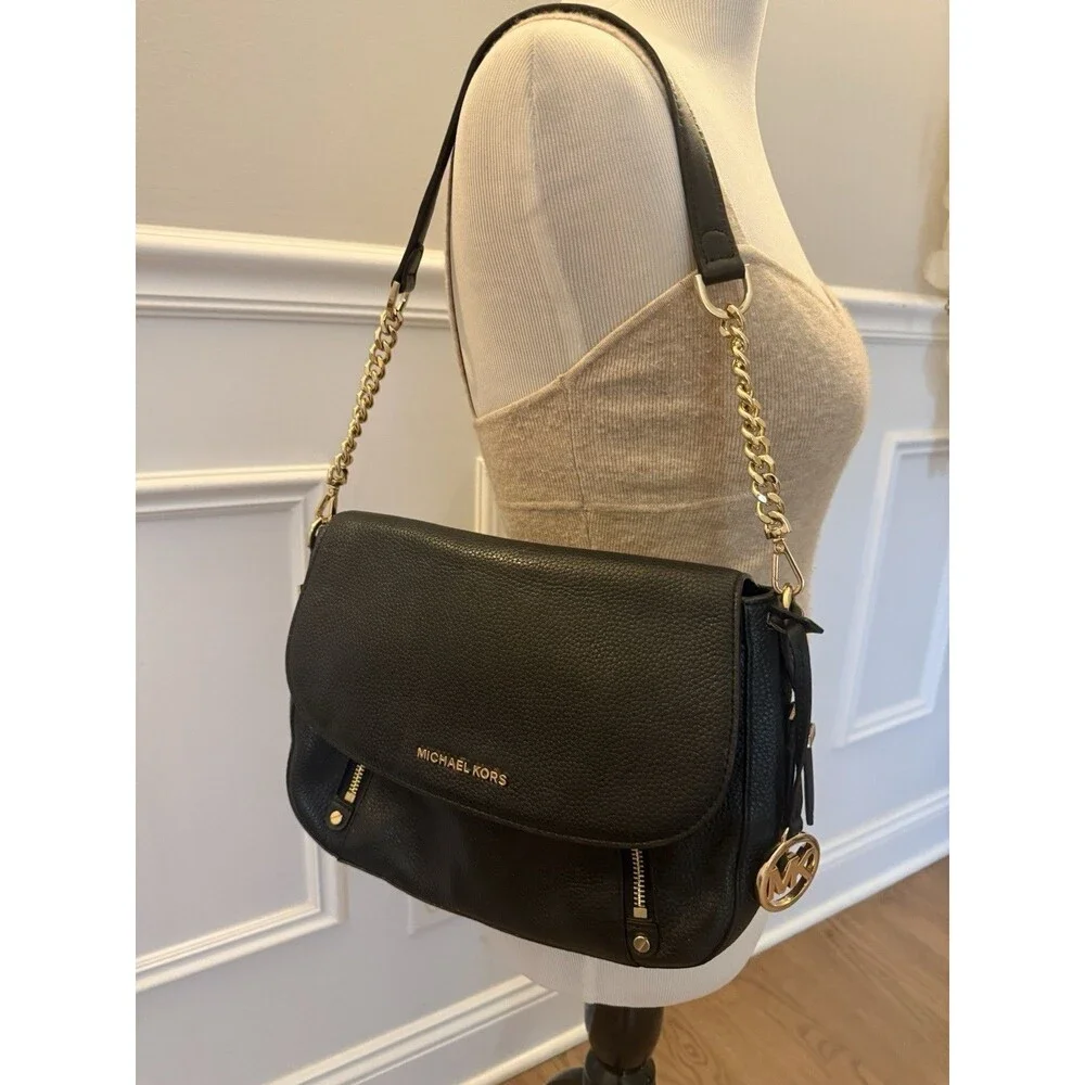 Michael Kors Crossbody Bedford Legacy Medium Flap Leather Shoulder Bag Black